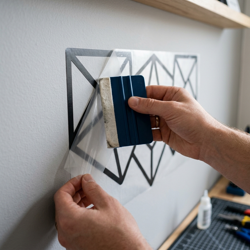 Applying a wall decal with squeegee and transfer film – vinyl by Stoff3 Kassel